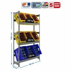 BAUHAUS Simonrack Simonbottle Metall-Getränkekistenregal Bottleclick L X B X H: 30 X 100 X 180 Cm, Traglast: 100 Kg/Boden, Anzahl Böden: 3, Grau -Regale Verkaufsladen 12 427