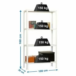 BAUHAUS Simonrack Homeclick Metallregal Plus L X B X H: 30 X 100 X 160 Cm, Traglast: 150 Kg/Boden, Anzahl Böden: 4 Stk., Stecken, Weiß -Regale Verkaufsladen 12 533
