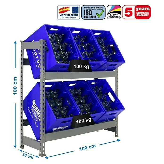 BAUHAUS Simonrack Simonbottle Metall-Getränkekistenregal Bottleclick L X B X H: 30 X 100 X 100 Cm, Traglast: 100 Kg/Boden, Anzahl Böden: 2, Grau 3 BAUHAUS Simonrack Simonbottle Metall-Getränkekistenregal Bottleclick L X B X H: 30 X 100 X 100 Cm, Traglast: 100 Kg/Boden, Anzahl Böden: 2, Grau – Bild 3